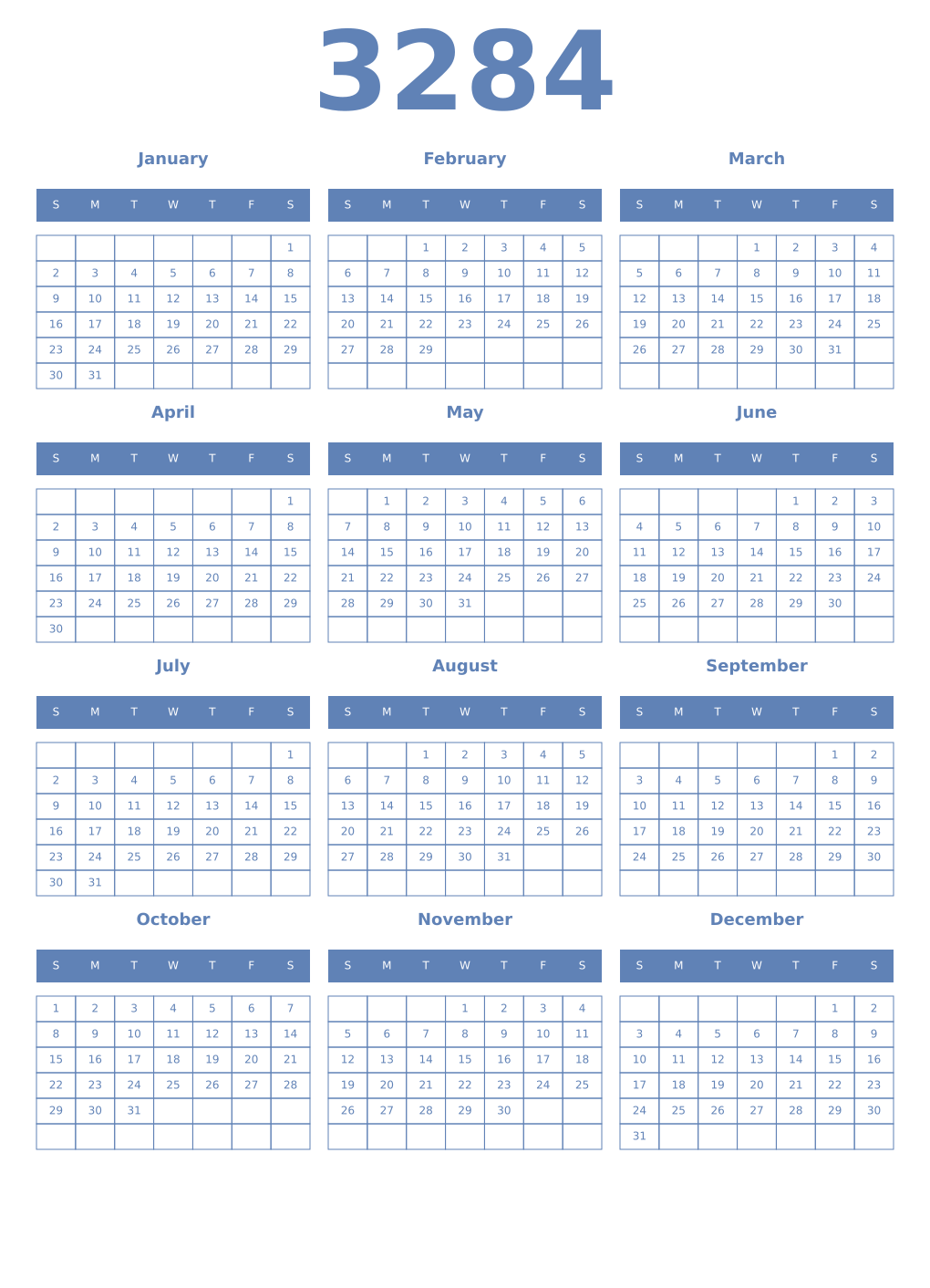 Printable 3284 Year Calendars glaucous