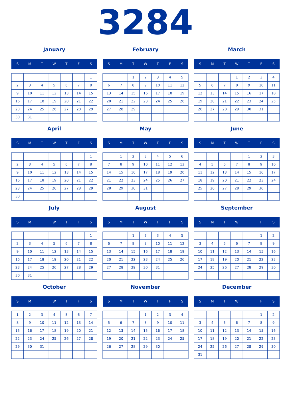Printable 3284 Year Calendars smalt