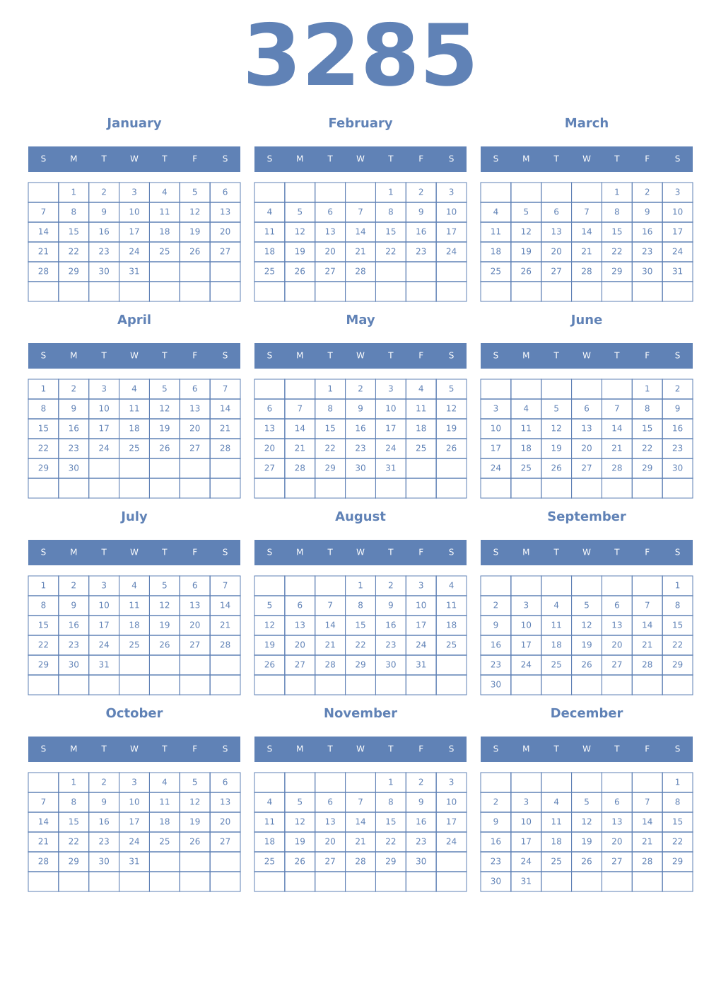 Printable 3285 Year Calendars glaucous