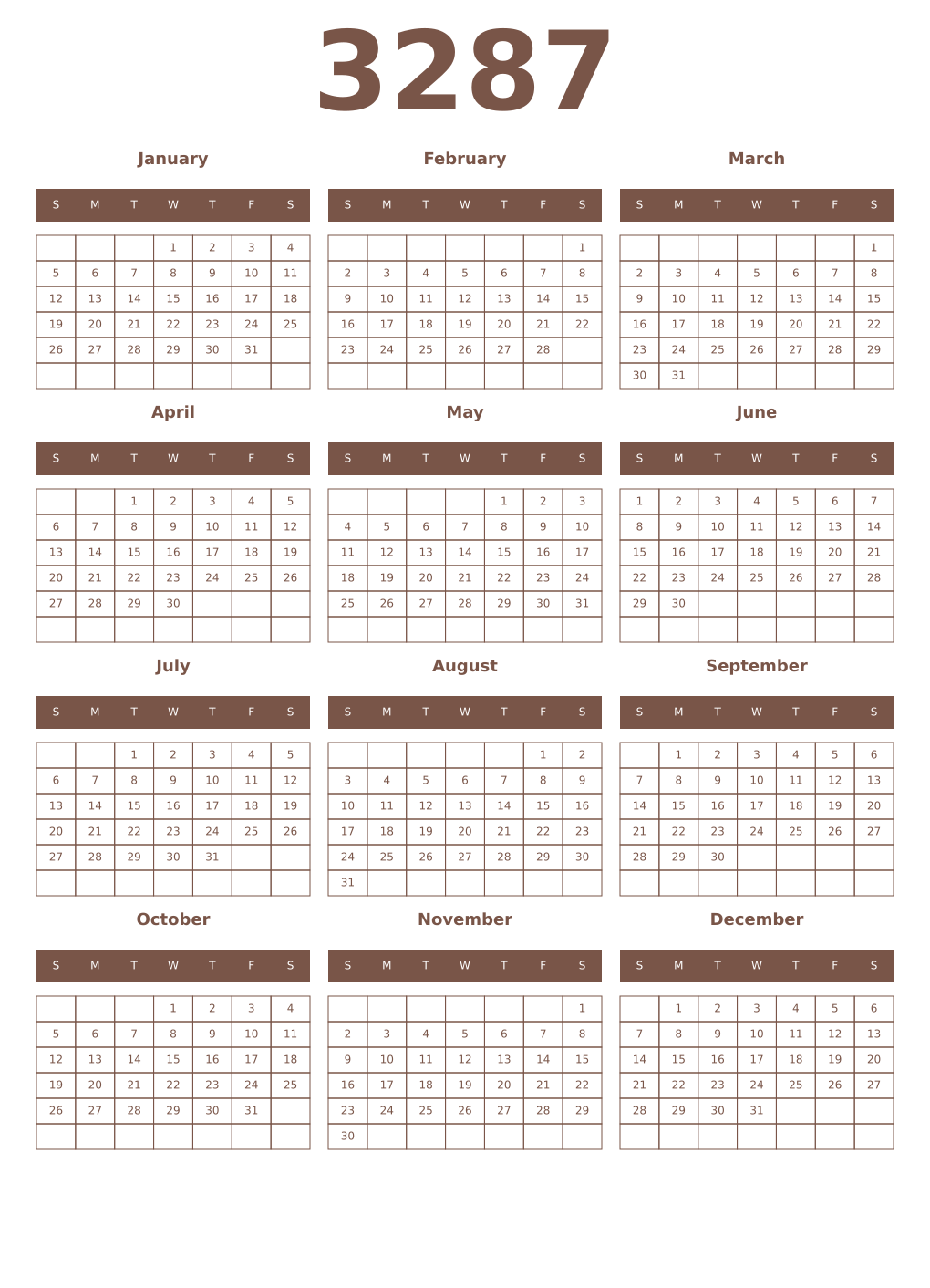 Printable 3287 Year Calendars coffe
