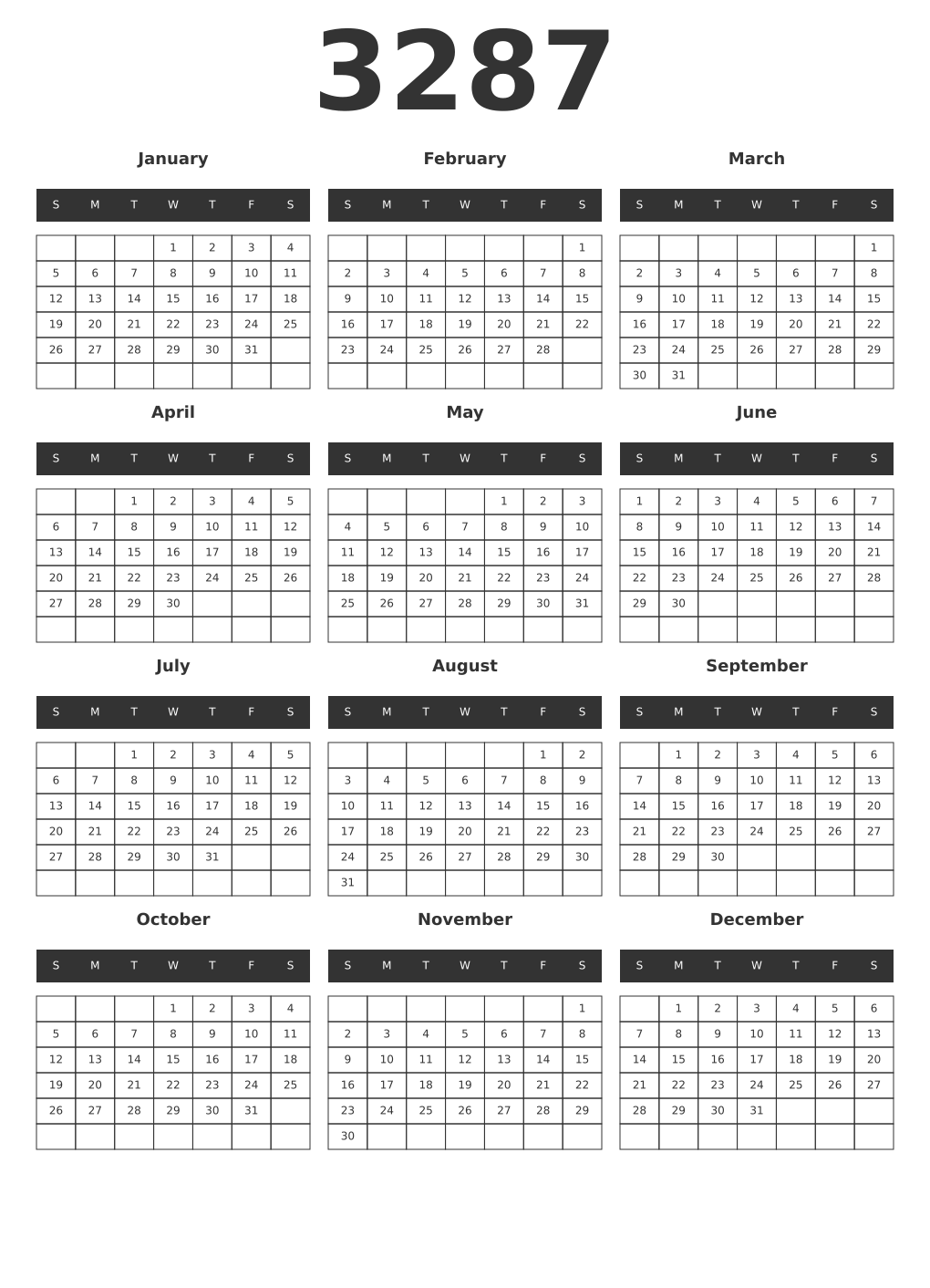 Printable 3287 Year Calendars dark