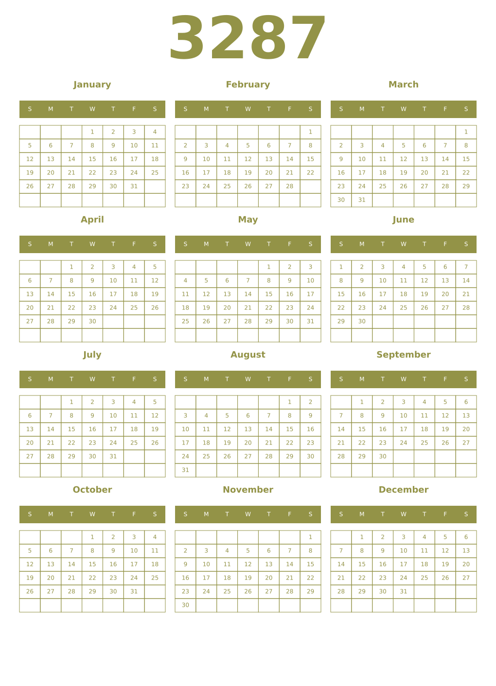 Printable 3287 Year Calendars eburnean