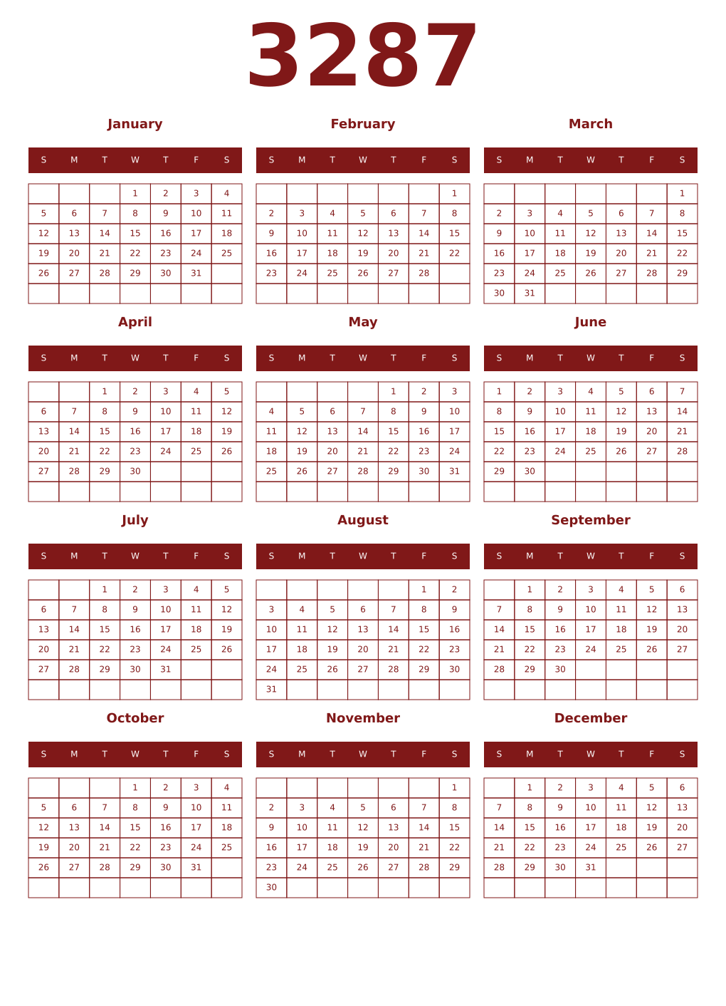 Printable 3287 Year Calendars falu