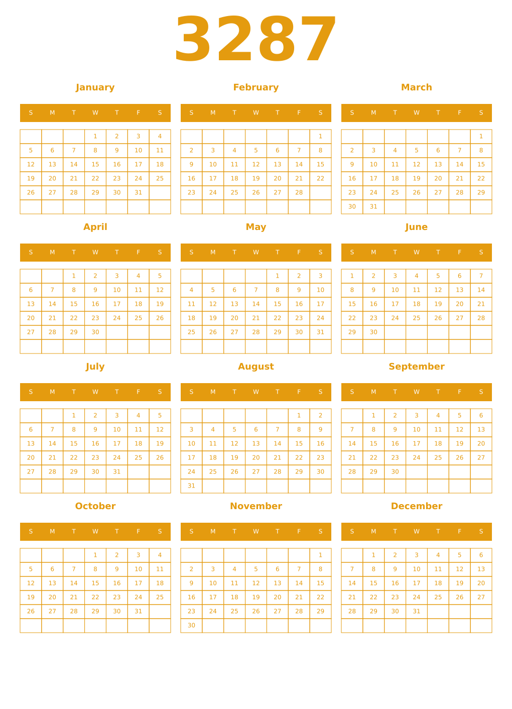 Printable 3287 Year Calendars gamboge