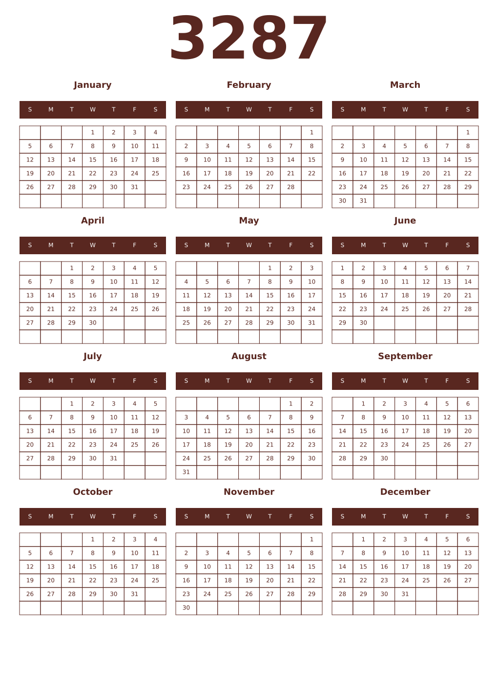 Printable 3287 Year Calendars mortuum
