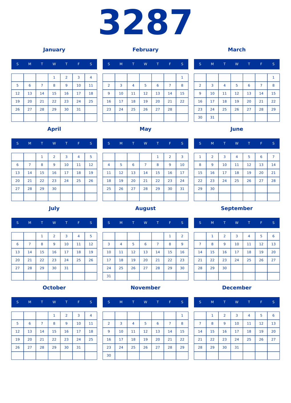 Printable 3287 Year Calendars smalt