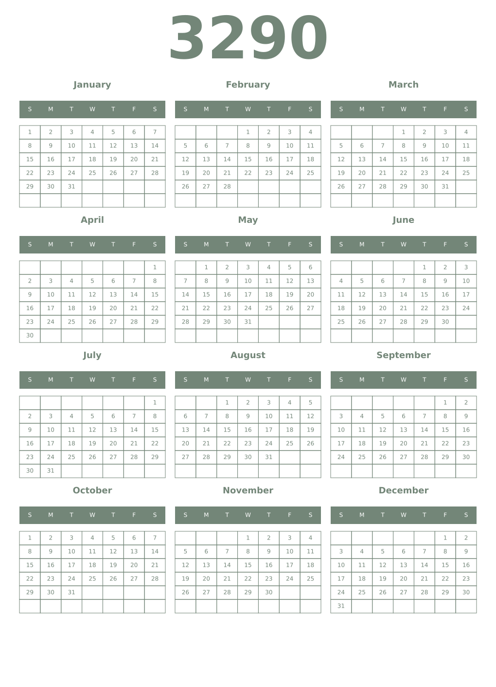 Printable 3290 Year Calendars xanadu