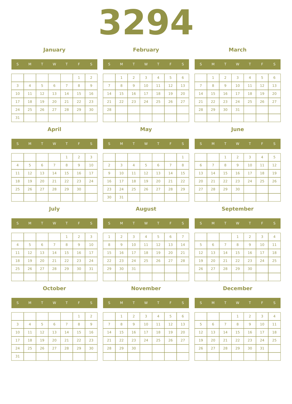 Printable 3294 Year Calendars eburnean