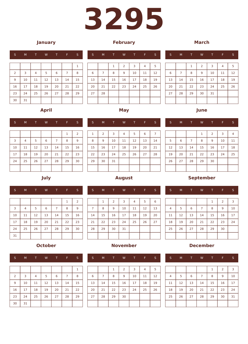 Printable 3295 Year Calendars mortuum