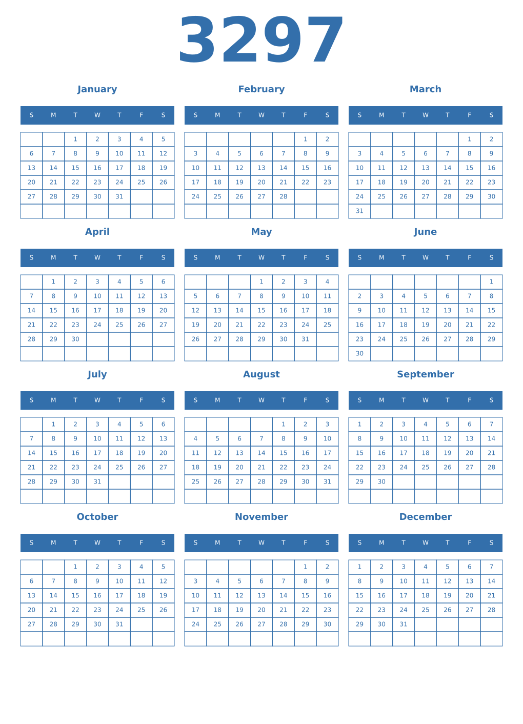 Printable 3297 Year Calendars blue