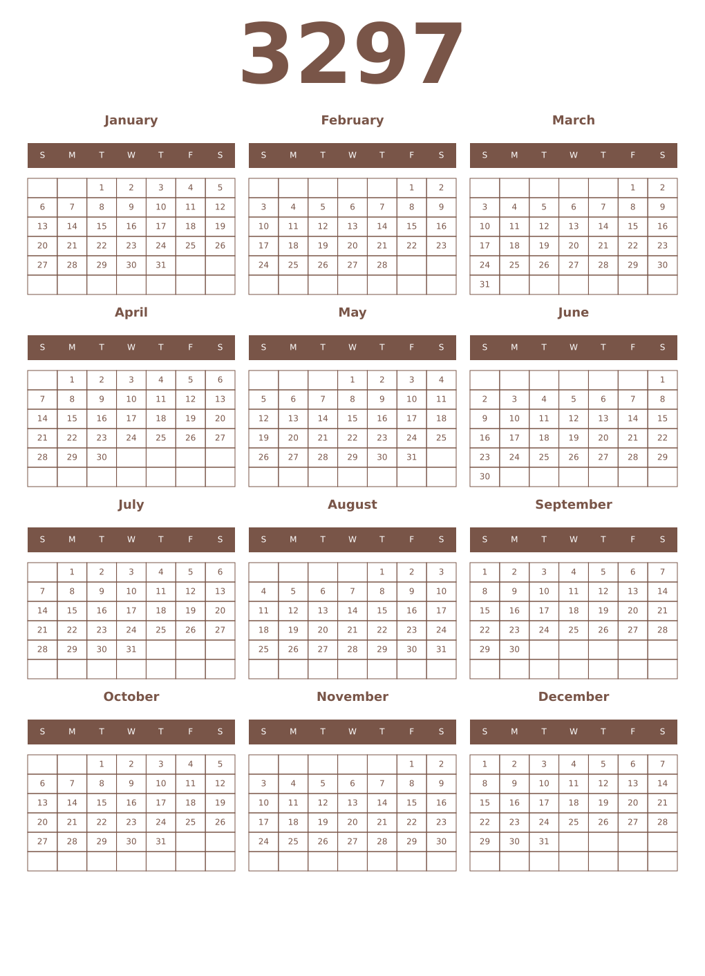 Printable 3297 Year Calendars coffe