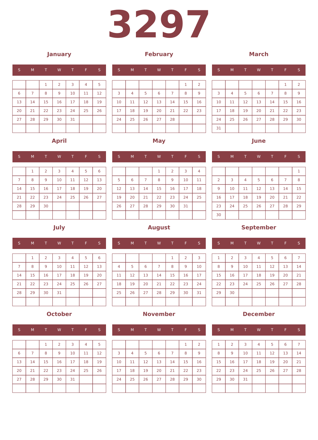 Printable 3297 Year Calendars cordovan