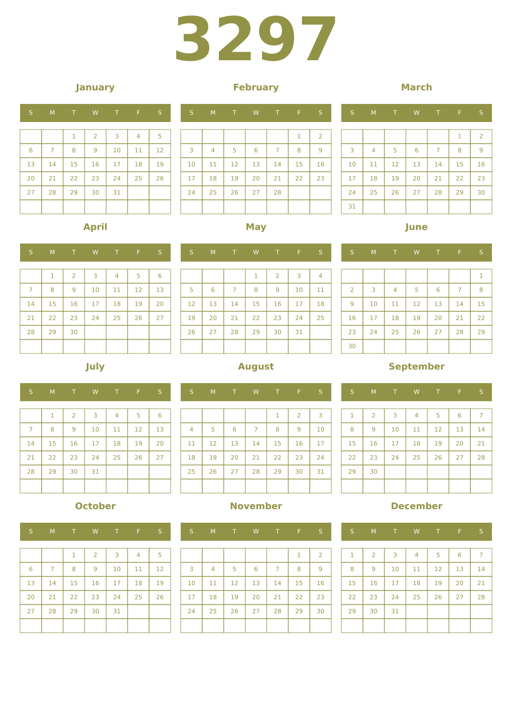 Printable 3297 Year Calendars eburnean