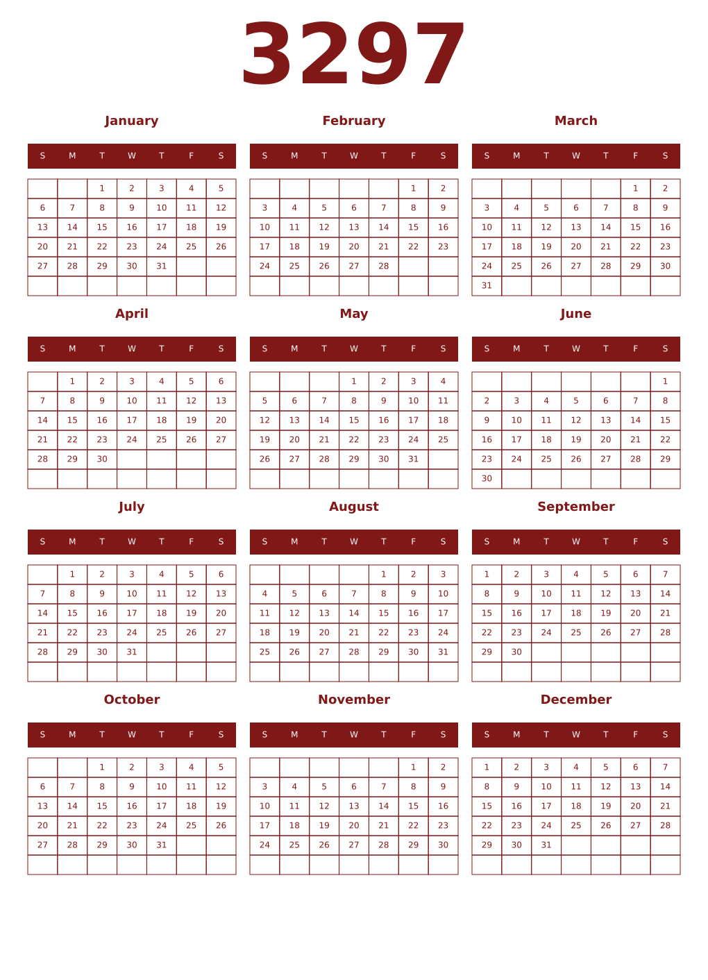Printable 3297 Year Calendars falu