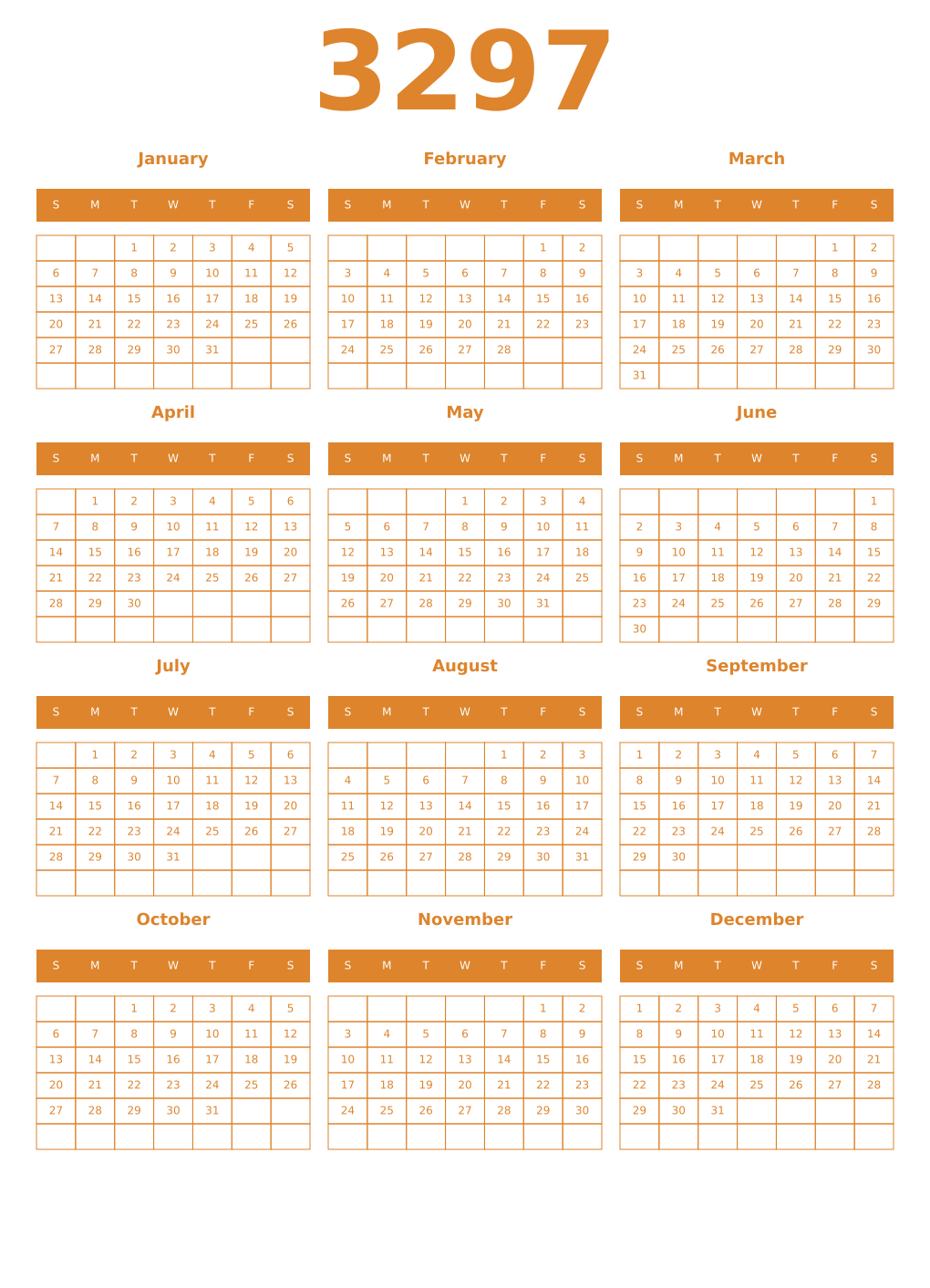 Printable 3297 Year Calendars orange