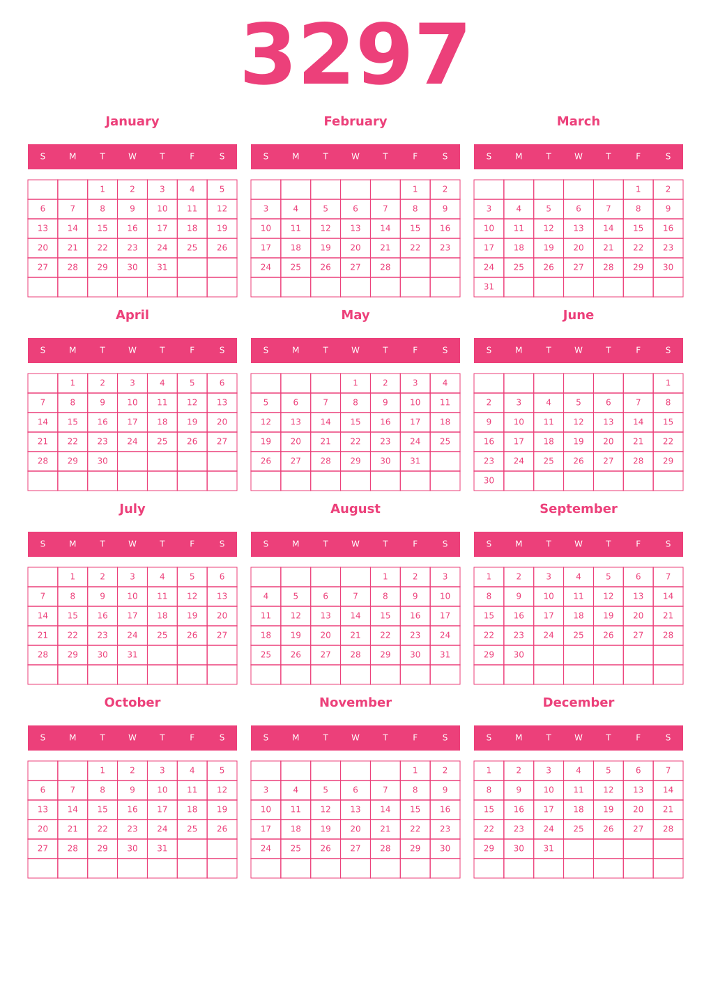 Printable 3297 Year Calendars pink