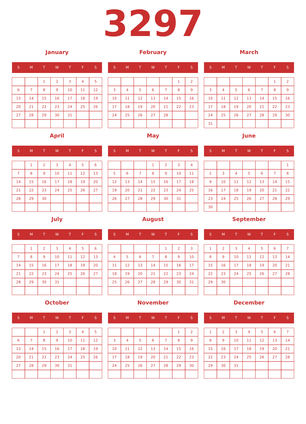 Printable 3297 Year Calendars red