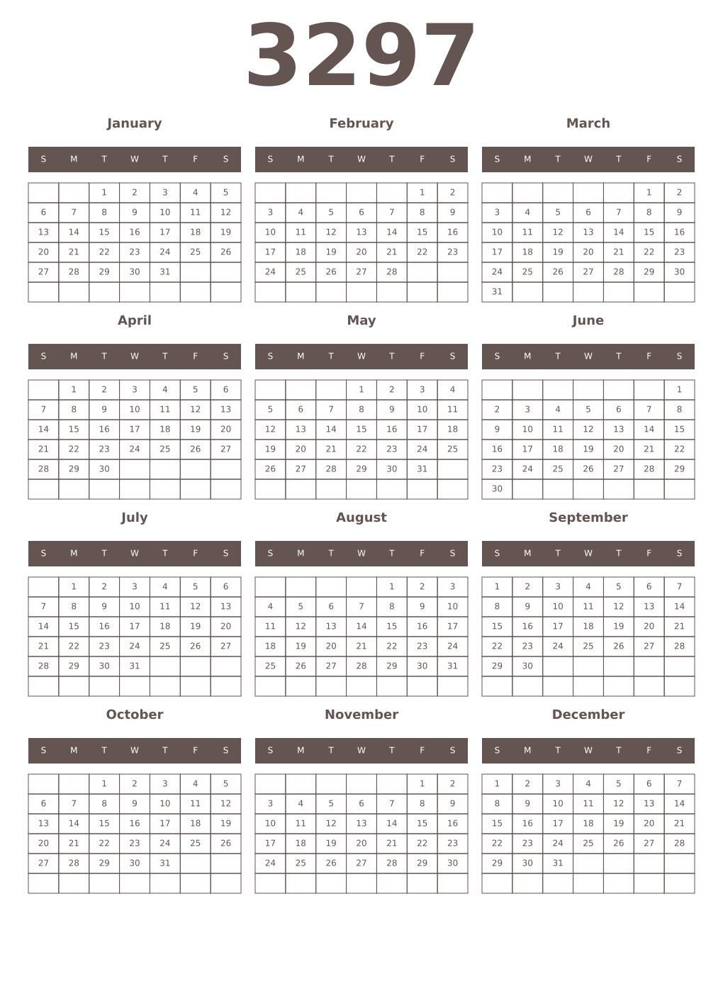 Printable 3297 Year Calendars wenge