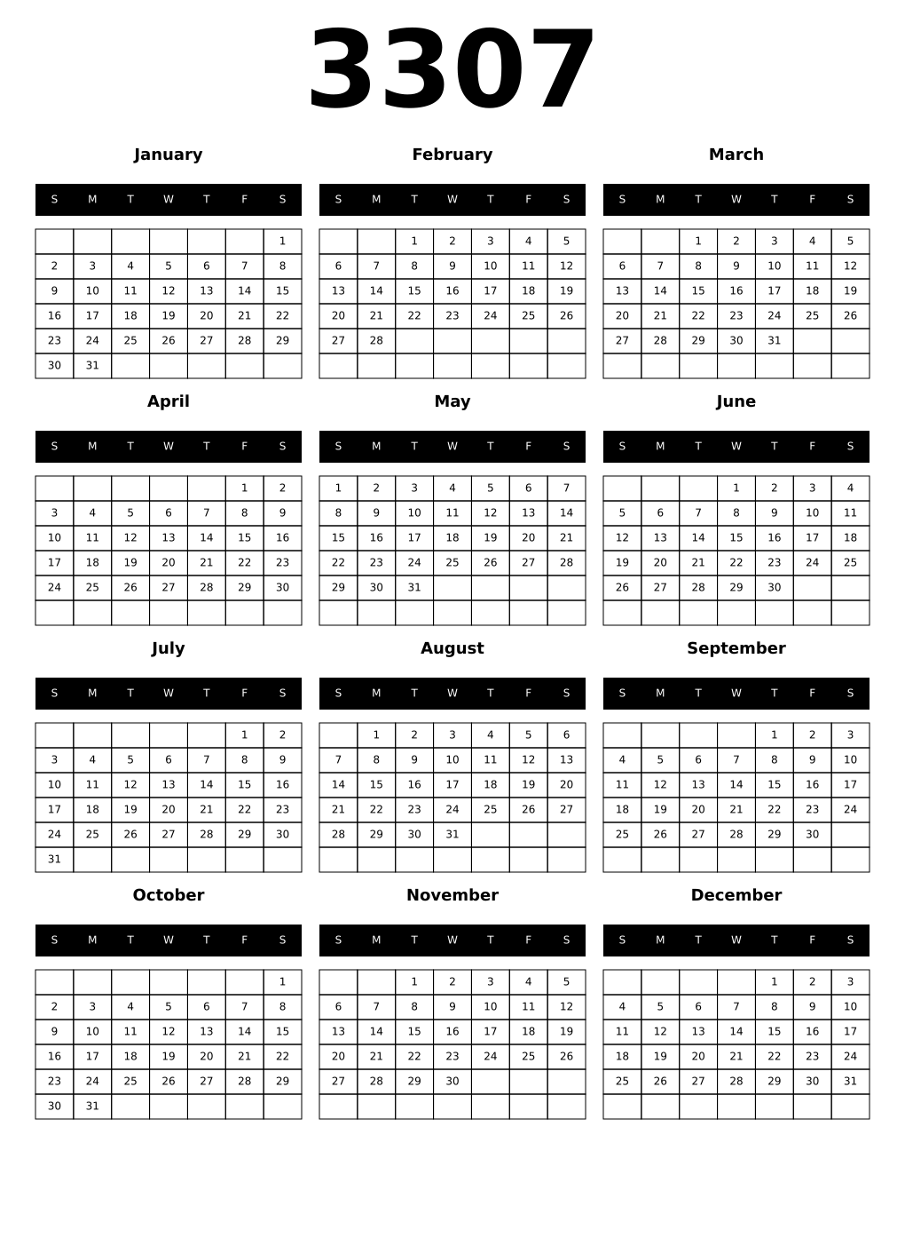 Printable 3307 Calendars