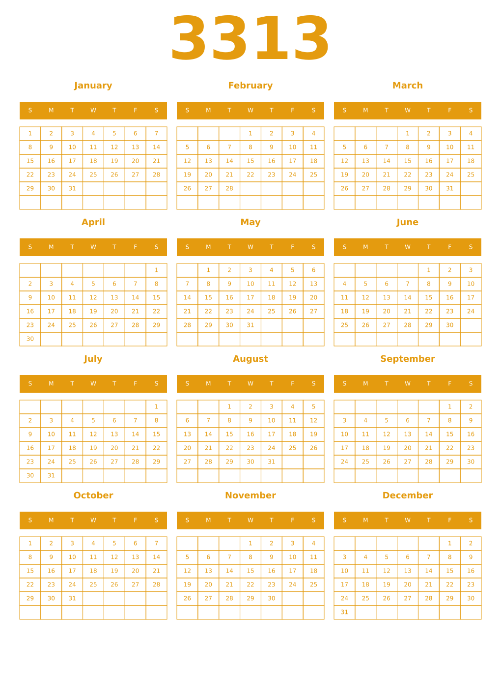 Printable 3313 Year Calendars gamboge