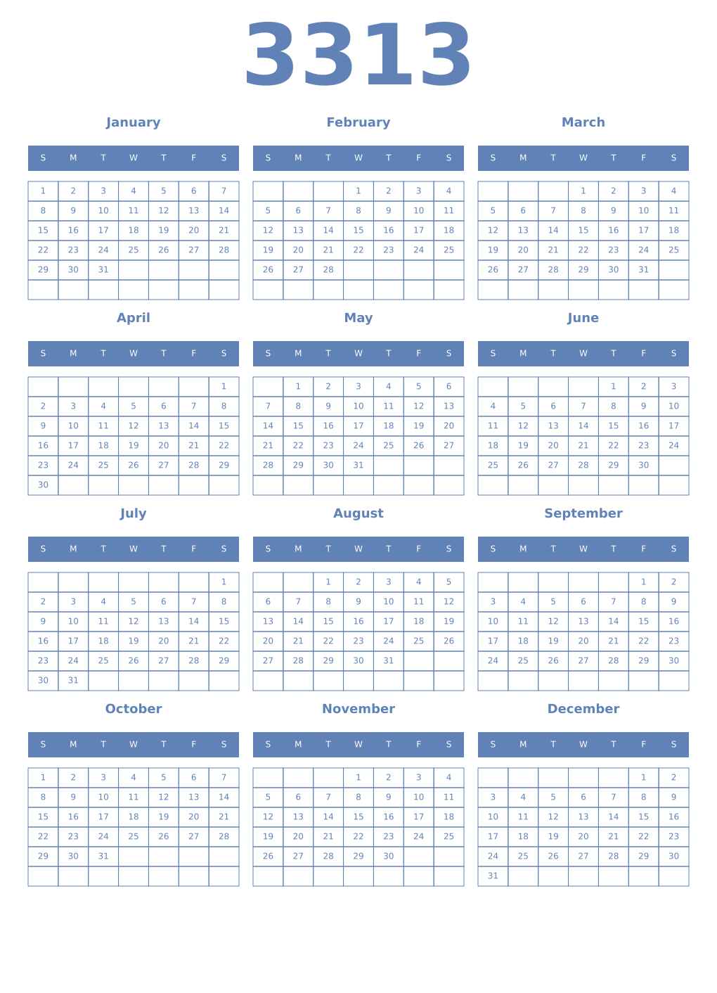 Printable 3313 Year Calendars glaucous