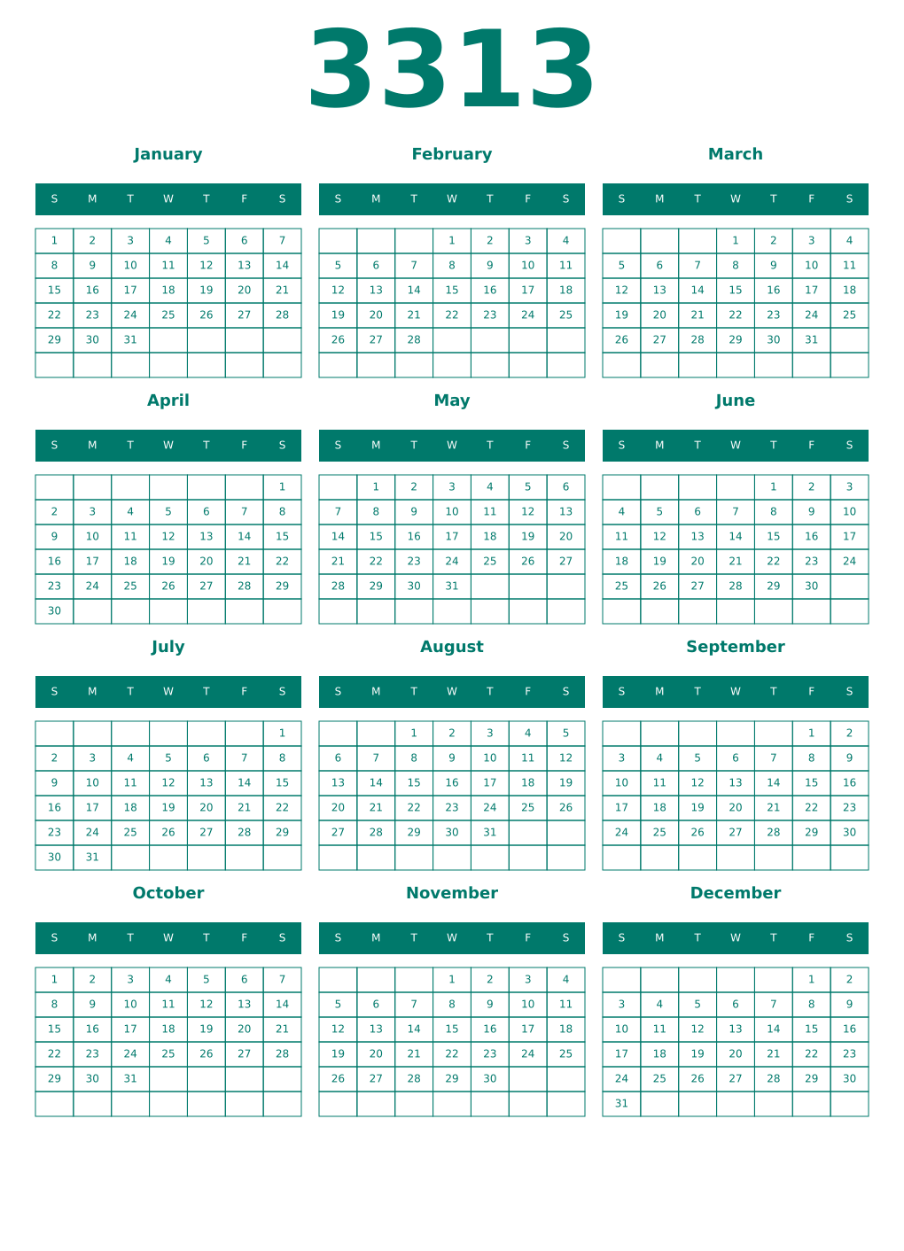 Printable 3313 Year Calendars pastel