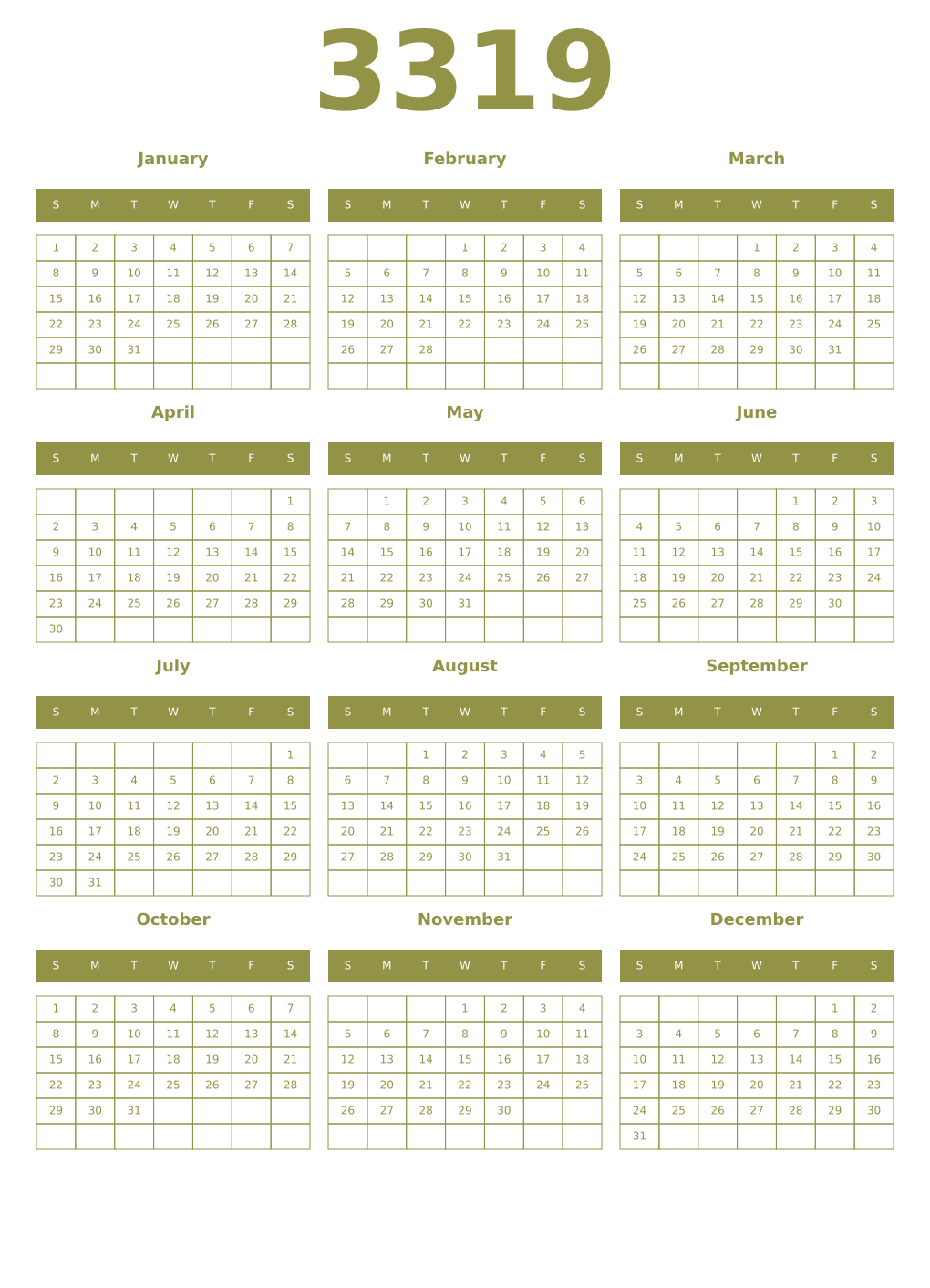 Printable 3319 Year Calendars eburnean