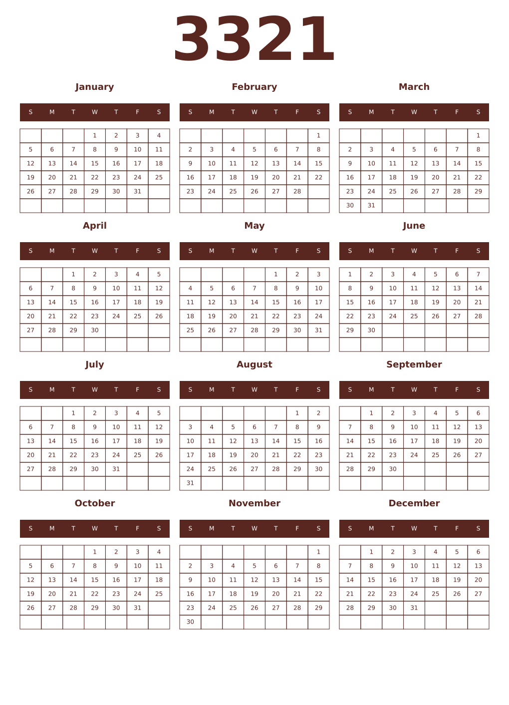 Printable 3321 Year Calendars mortuum