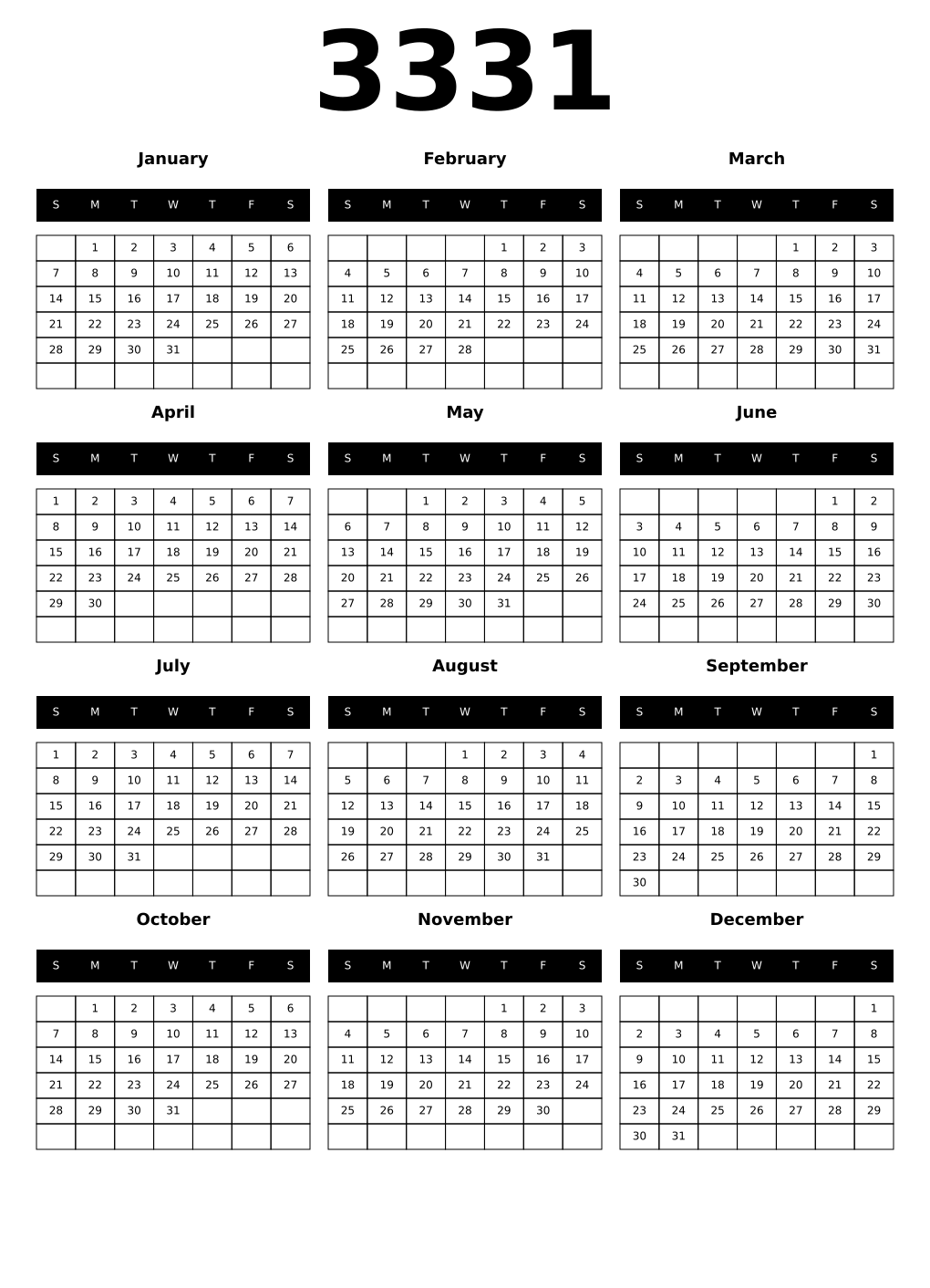 Printable 3331 Calendars