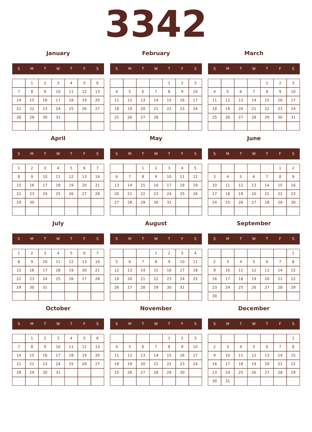 Printable 3342 Year Calendars mortuum