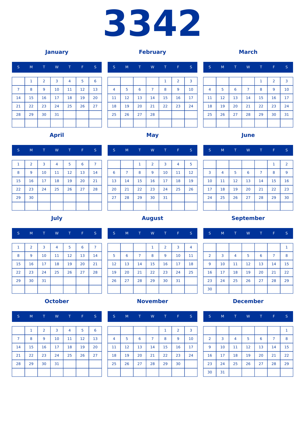 Printable 3342 Year Calendars smalt