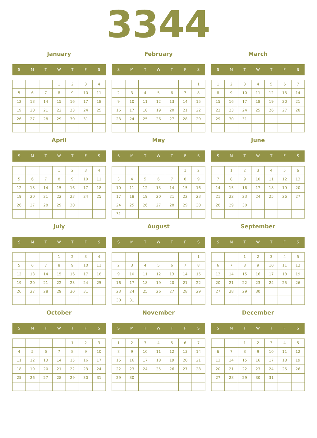 Printable 3344 Year Calendars eburnean