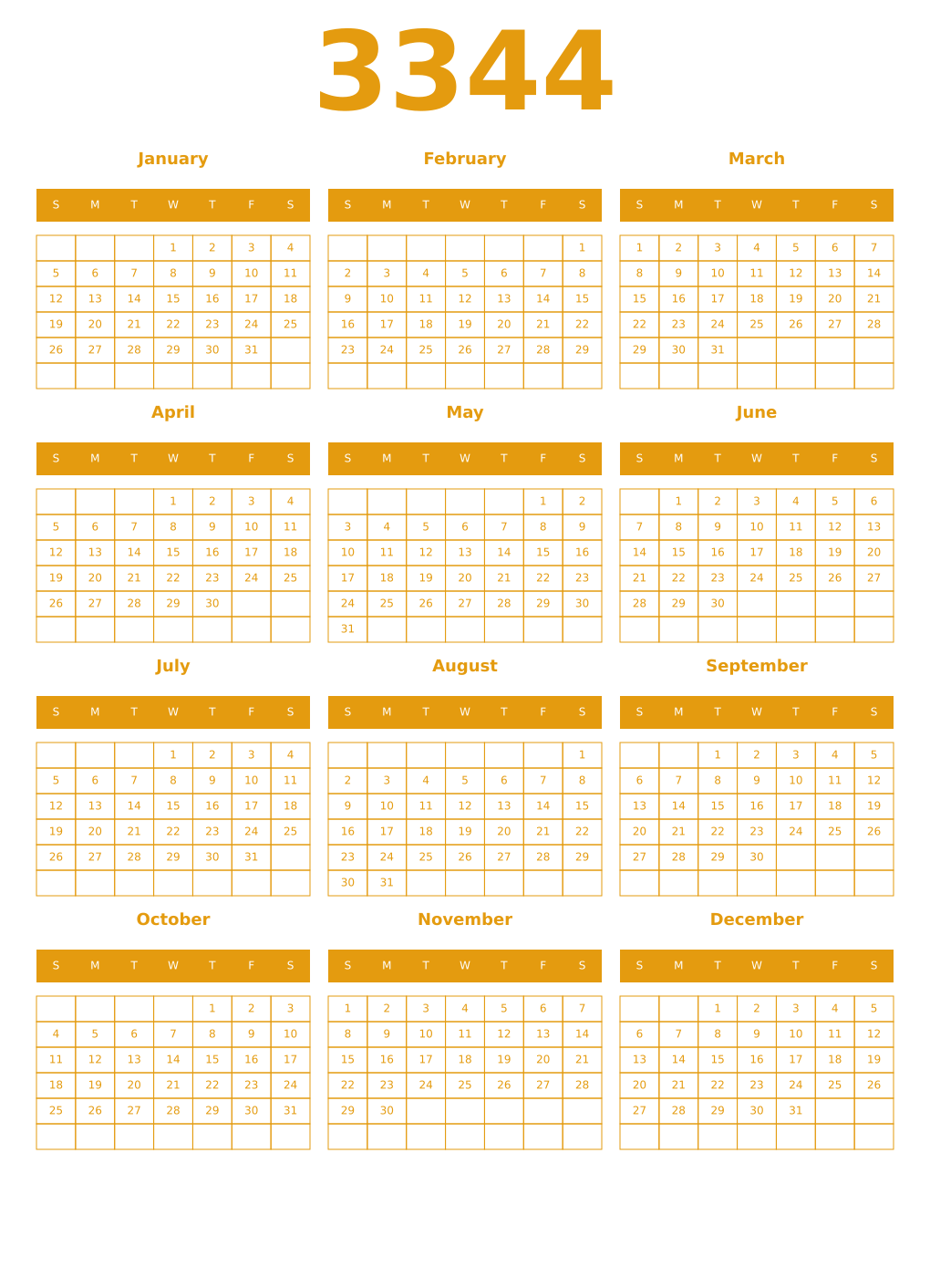 Printable 3344 Year Calendars gamboge