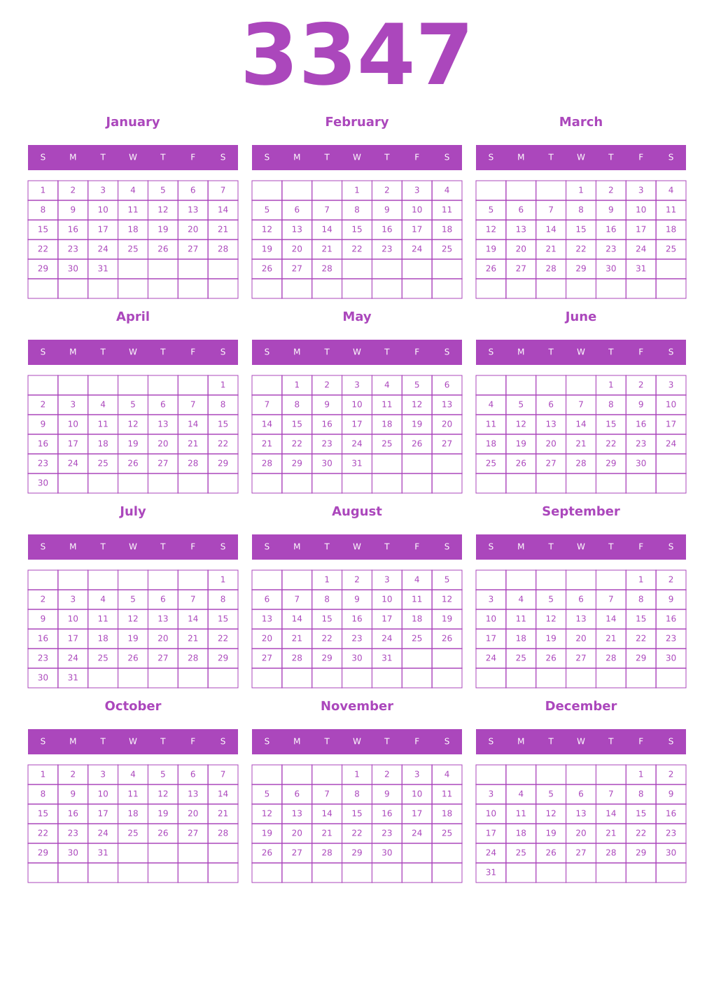 Printable 3347 Calendars