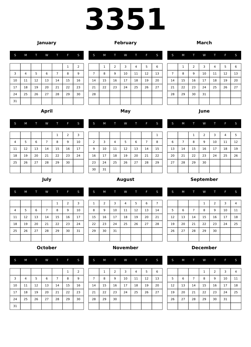 Printable 3351 Calendars