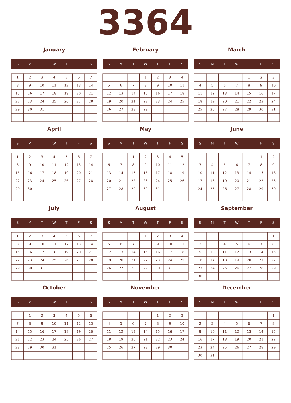 Printable 3364 Year Calendars mortuum