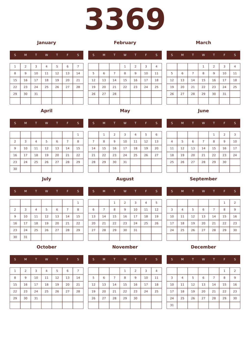 Printable 3369 Year Calendars mortuum