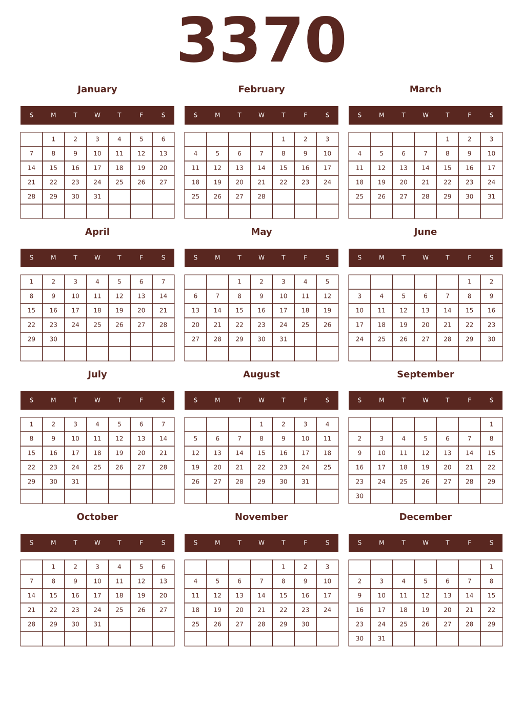 Printable 3370 Year Calendars mortuum