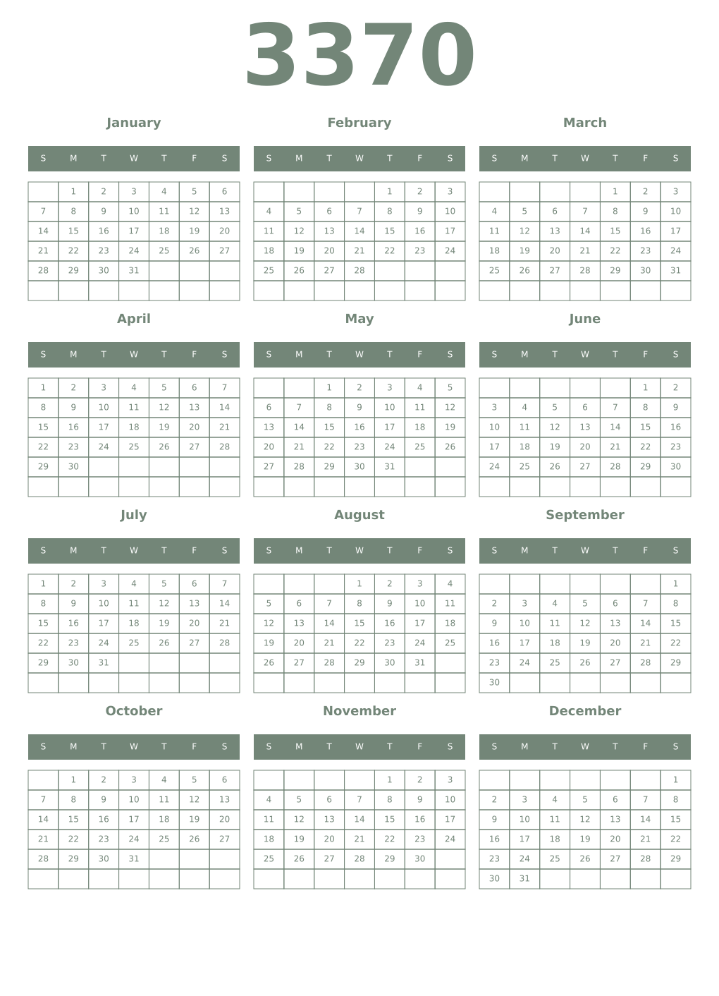 Printable 3370 Year Calendars xanadu