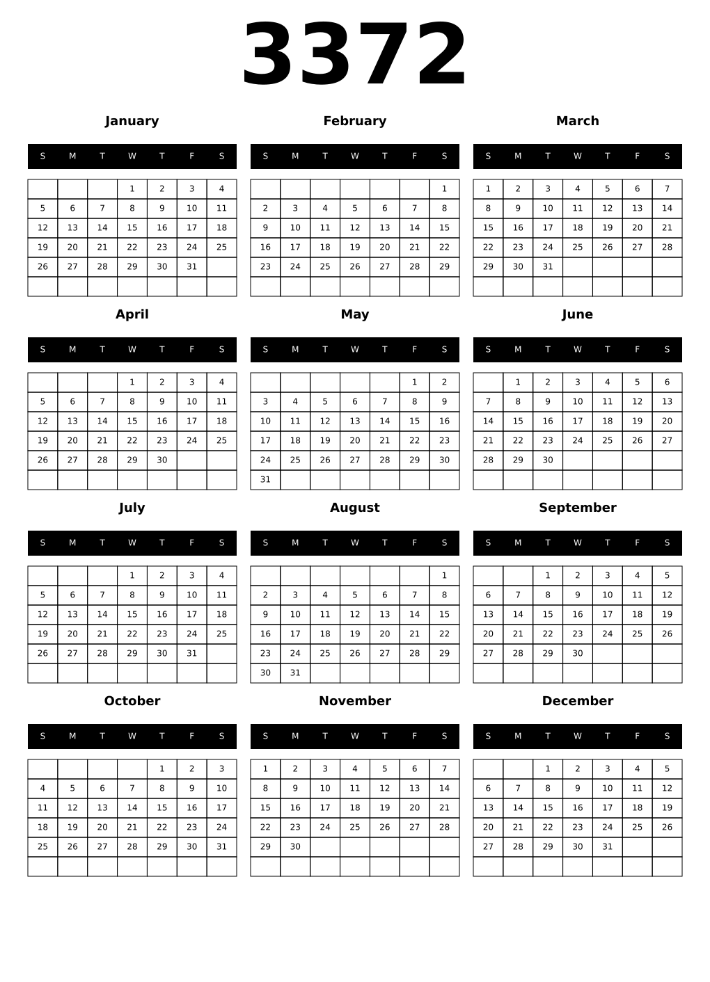 Printable 3372 Calendars