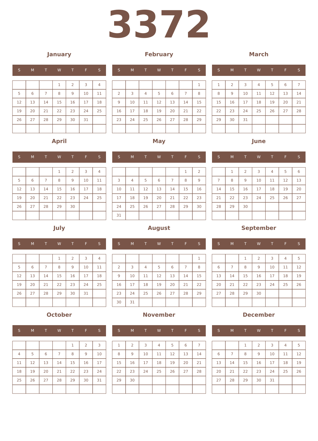 Printable 3372 Year Calendars coffe