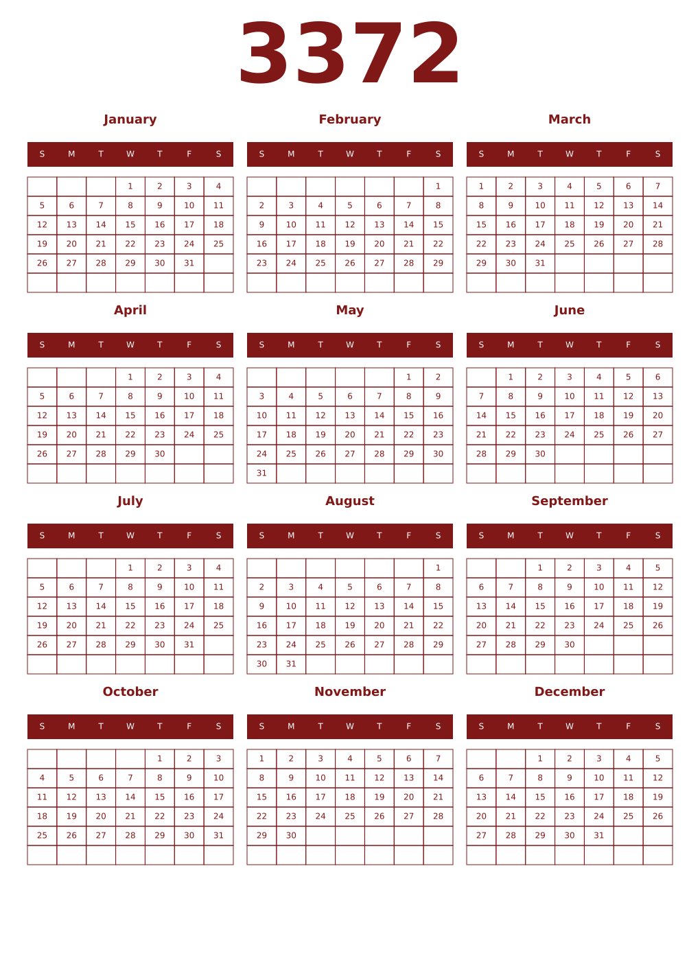 Printable 3372 Year Calendars falu