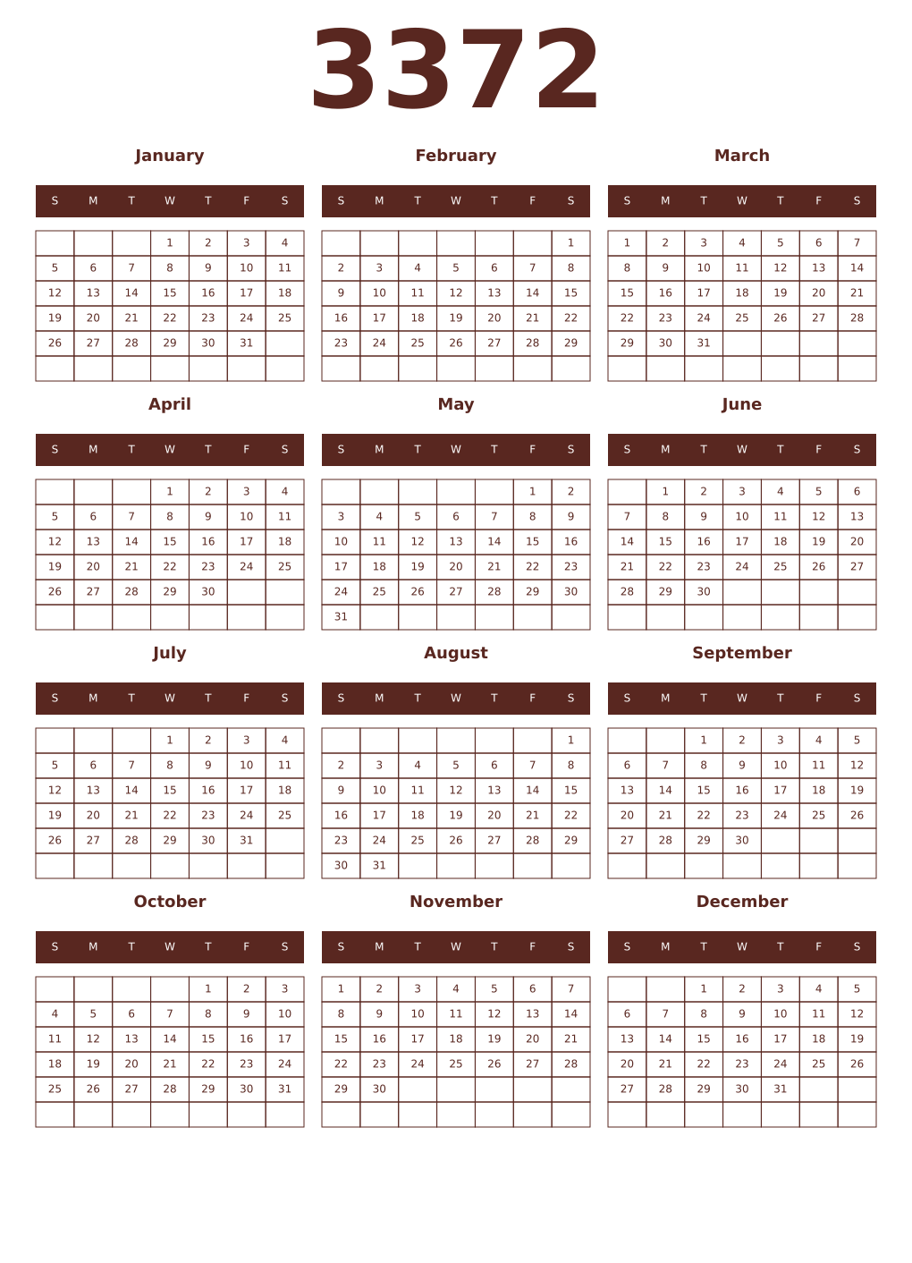 Printable 3372 Year Calendars mortuum