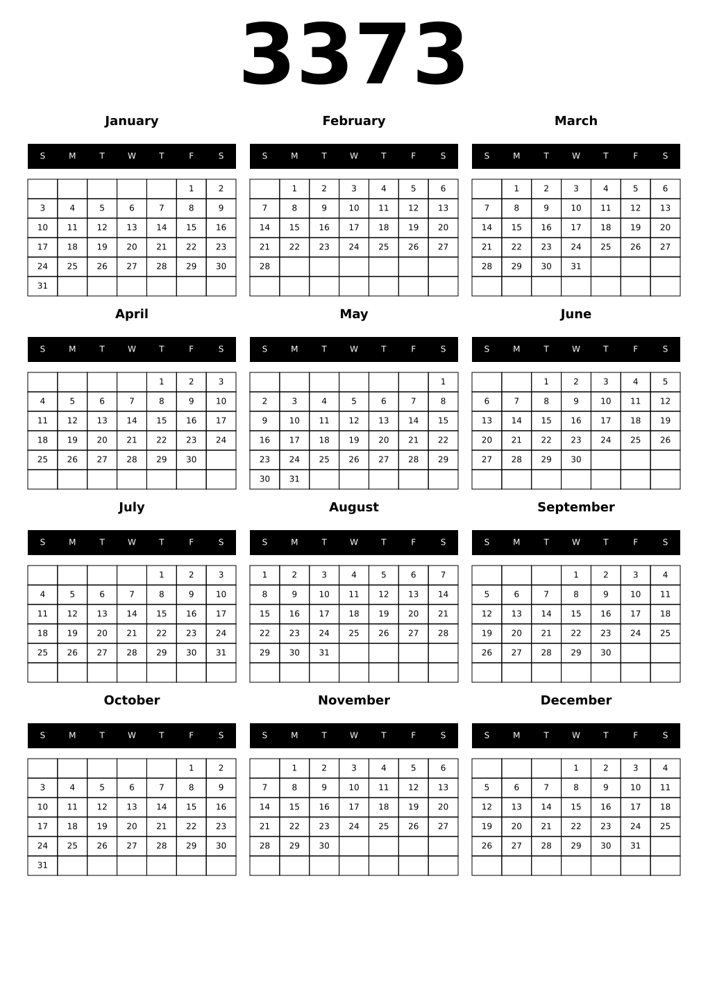 Printable 3373 Calendars