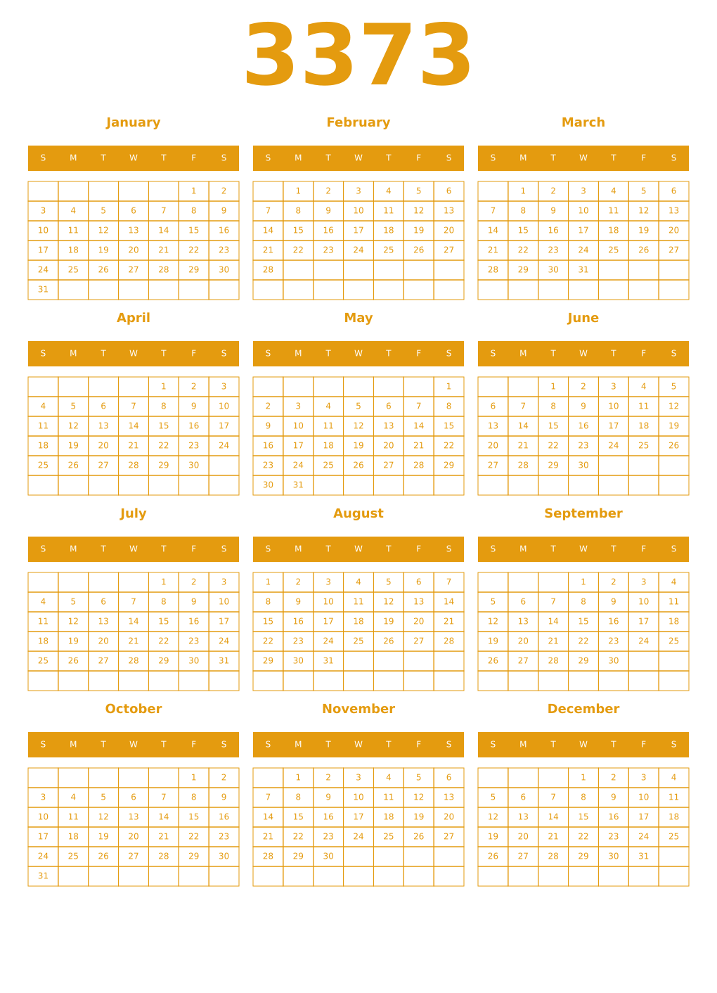 Printable 3373 Year Calendars gamboge