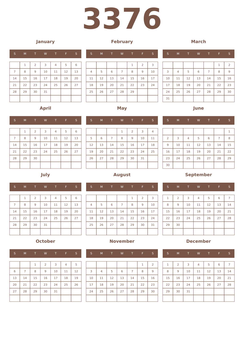 Printable 3376 Year Calendars coffe