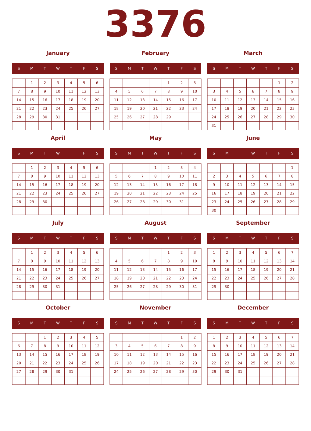 Printable 3376 Year Calendars falu