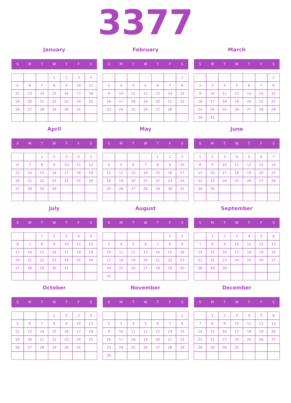 Printable 3377 Calendars
