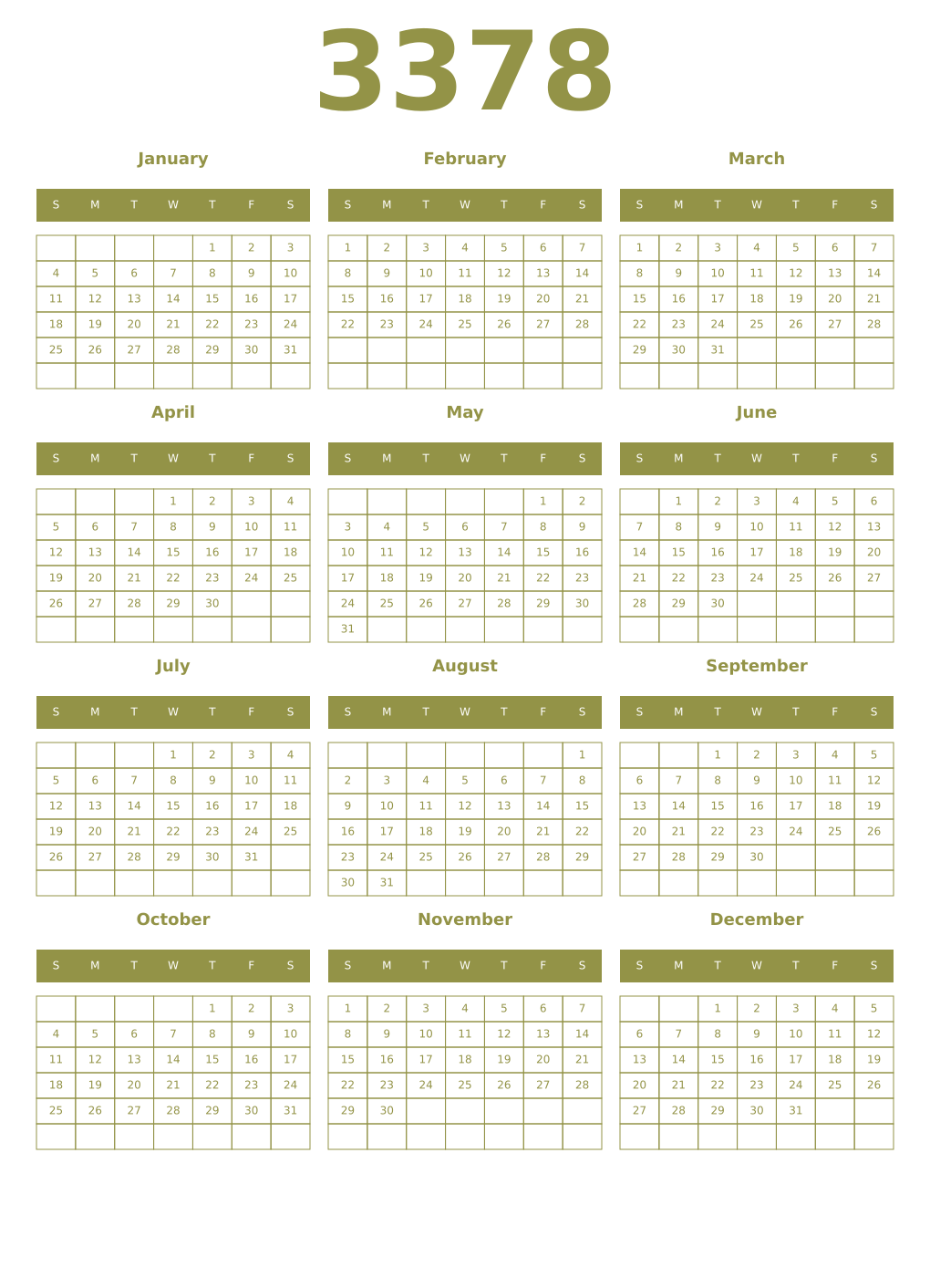 Printable 3378 Year Calendars eburnean
