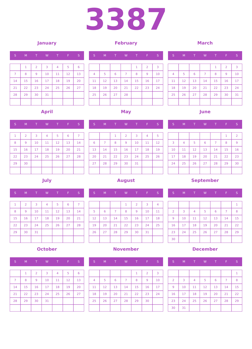 Printable 3387 Calendars